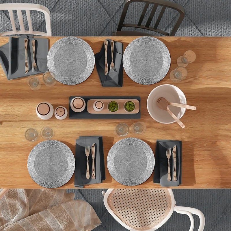 Bedding Craft Farmhouse Beaded Placemat Set of 4 - 13" Round Black Grey Multi Hand Beaded Charger - Image 3